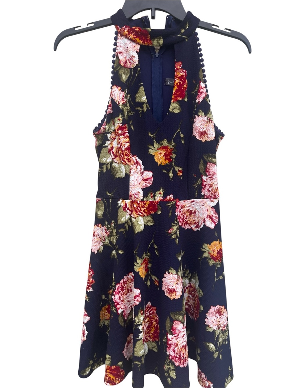 Crystal Doll Navy Floral Halter Mini Dress